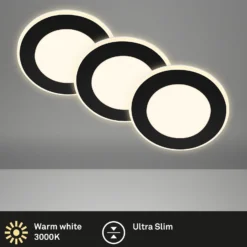 LED-Einbauleuchte Gima, schwarz, 3.000 K, 3er-Set