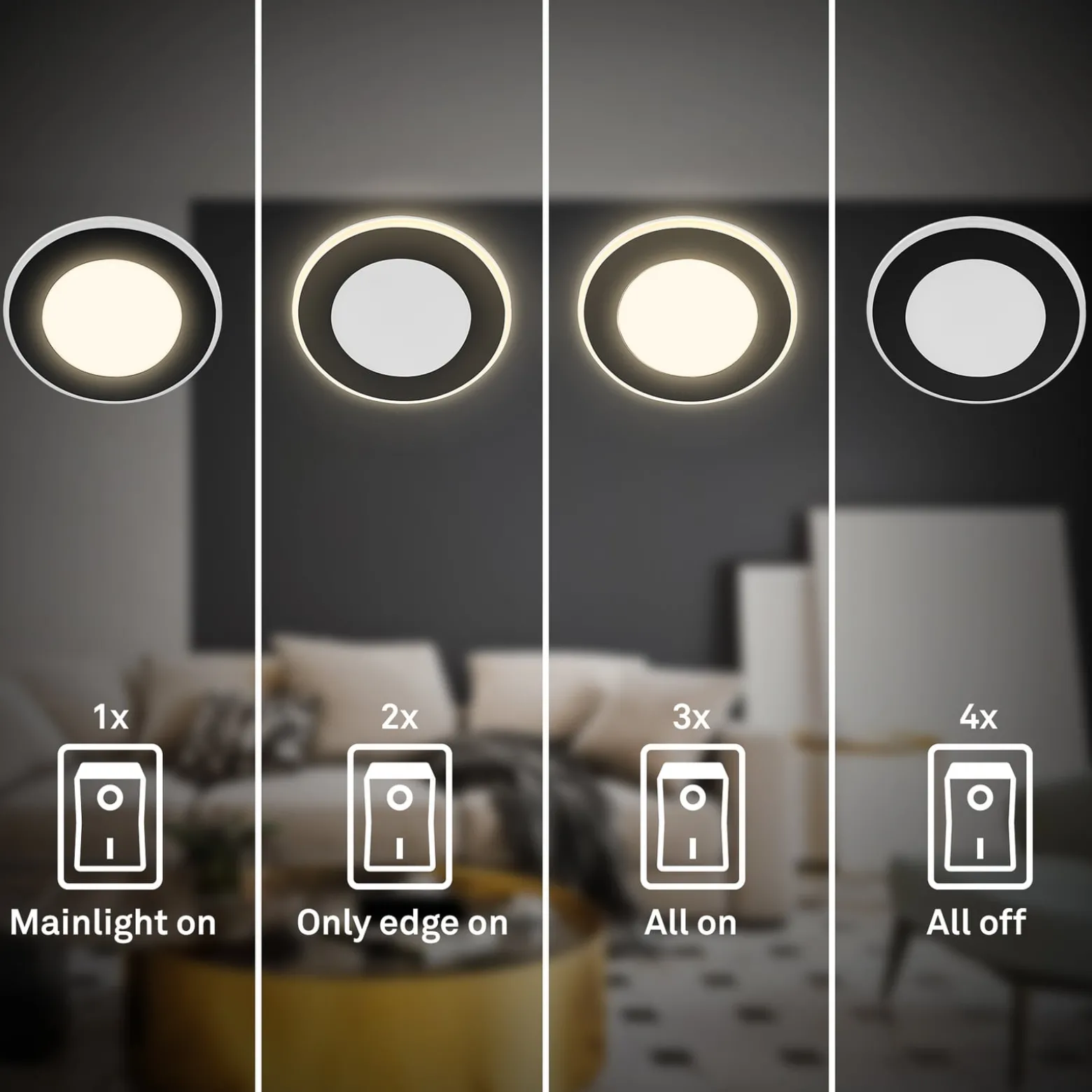 LED-Einbauleuchte Gima, schwarz, 3.000 K, 3er-Set