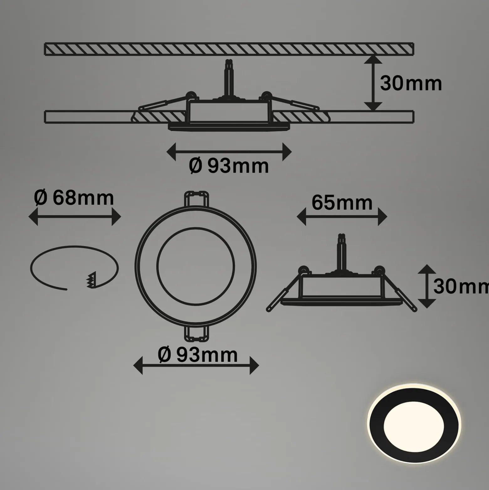 LED-Einbauleuchte Gima, schwarz, 3.000 K, 3er-Set