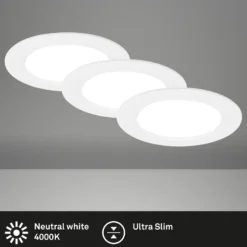 LED-Einbauleuchte Jeft, Ø12cm, weiß, 3er-Set, ein/aus, starr