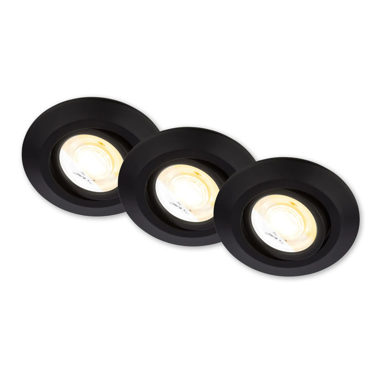 LED-Einbauleuchte Klira, schwarz, schwenkbar, dimmbar, 3er