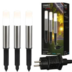 LED-Erdspießlampe 3925032 12V 3x-Starterset Edelstahl Ø 4 cm