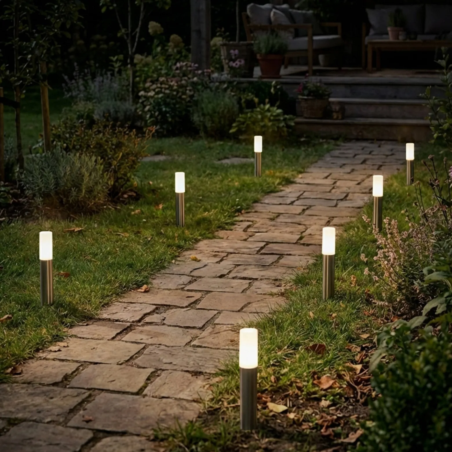 LED-Erdspießlampe 3925032 12V 3x-Starterset Edelstahl Ø 4 cm