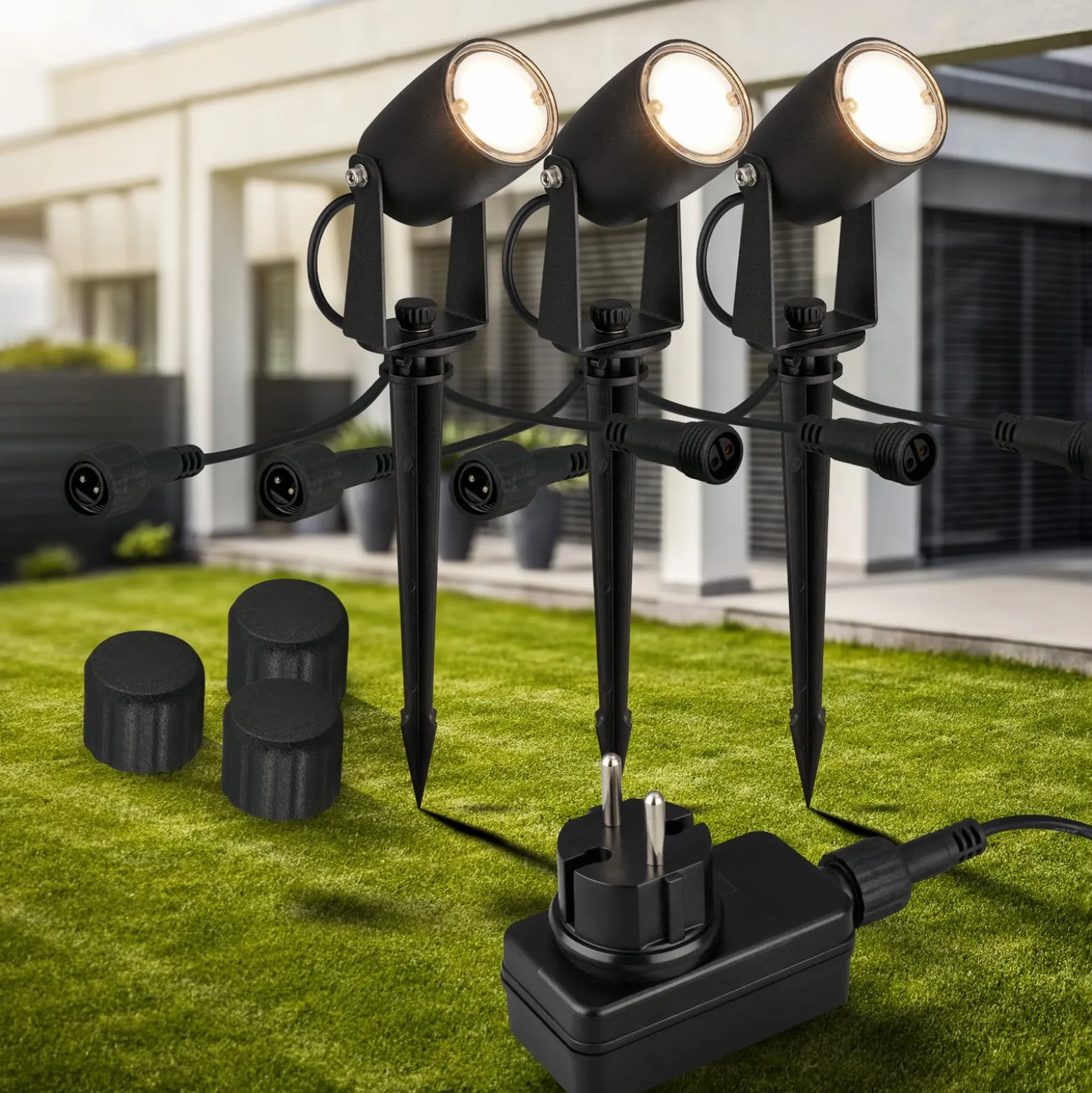 LED-Erdspießspot 3927035 12 V 3er-Starterset, schwarz Ø 4 cm