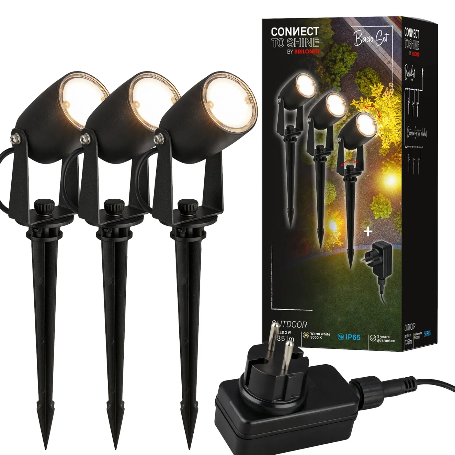 LED-Erdspießspot 3927035 12 V 3er-Starterset, schwarz Ø 4 cm