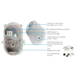 LED-Feuchtraumleuchte Sotano, grau, DIP-Schalter