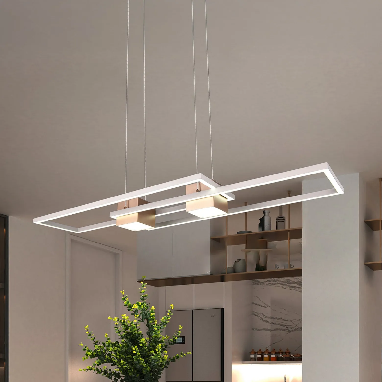 LED-Hängelampe Albany, braun, 100 x 28 cm, Alu, CCT, dimmbar