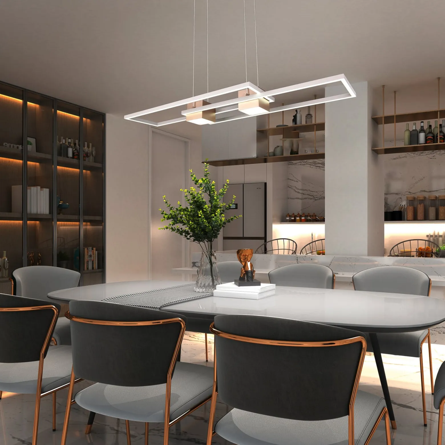 LED-Hängelampe Albany, braun, 100 x 28 cm, Alu, CCT, dimmbar