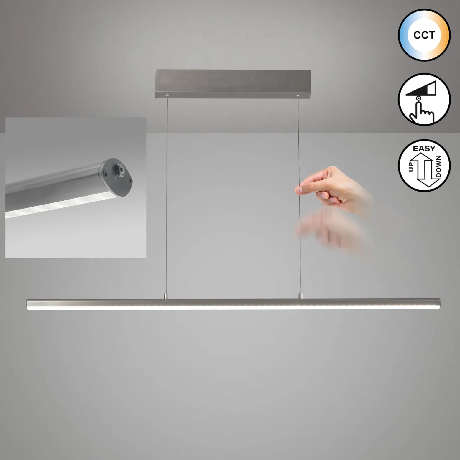 LED-Hängelampe Borena, aluminiumfarben, Länge 113 cm Metall