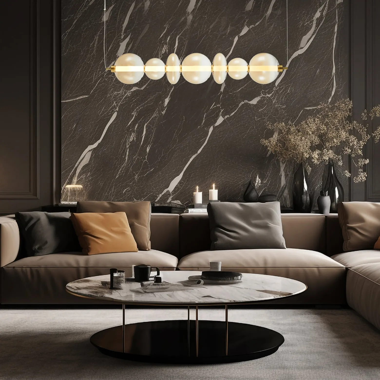 LED-Hängelampe Daphne, Glas amber-transparent, Länge 118 cm