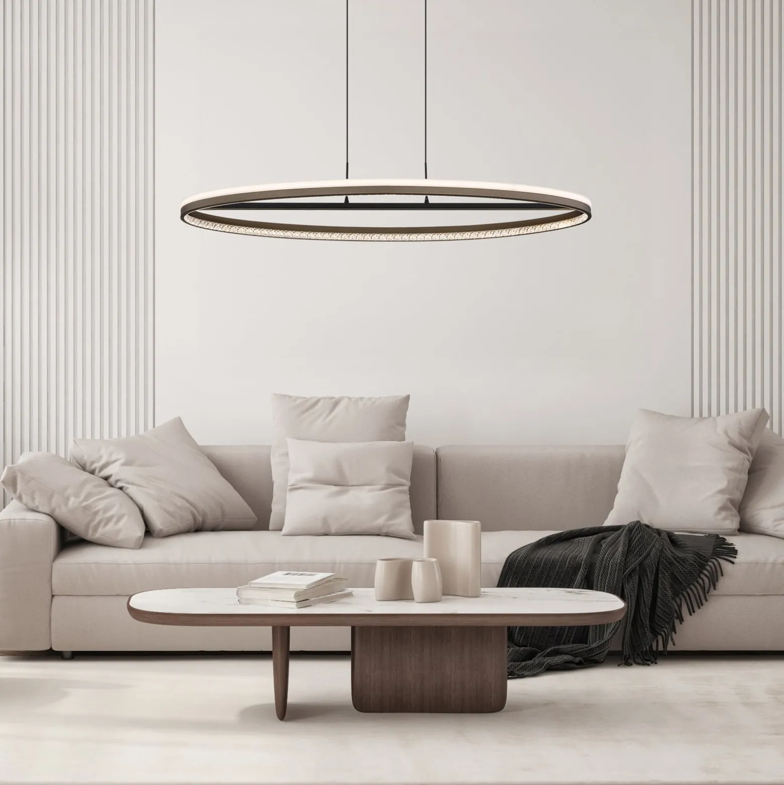 LED-Hängelampe Della, Länge 101 cm, dunkelgrau, Metall