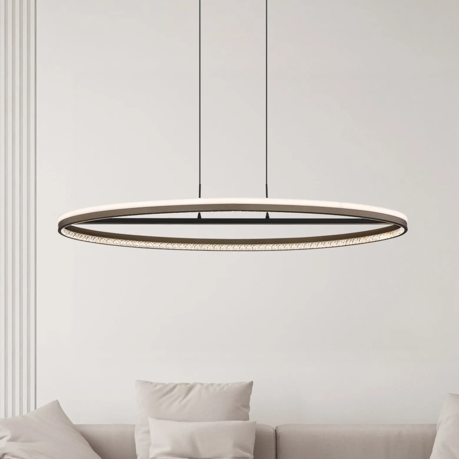 LED-Hängelampe Della, Länge 101 cm, dunkelgrau, Metall