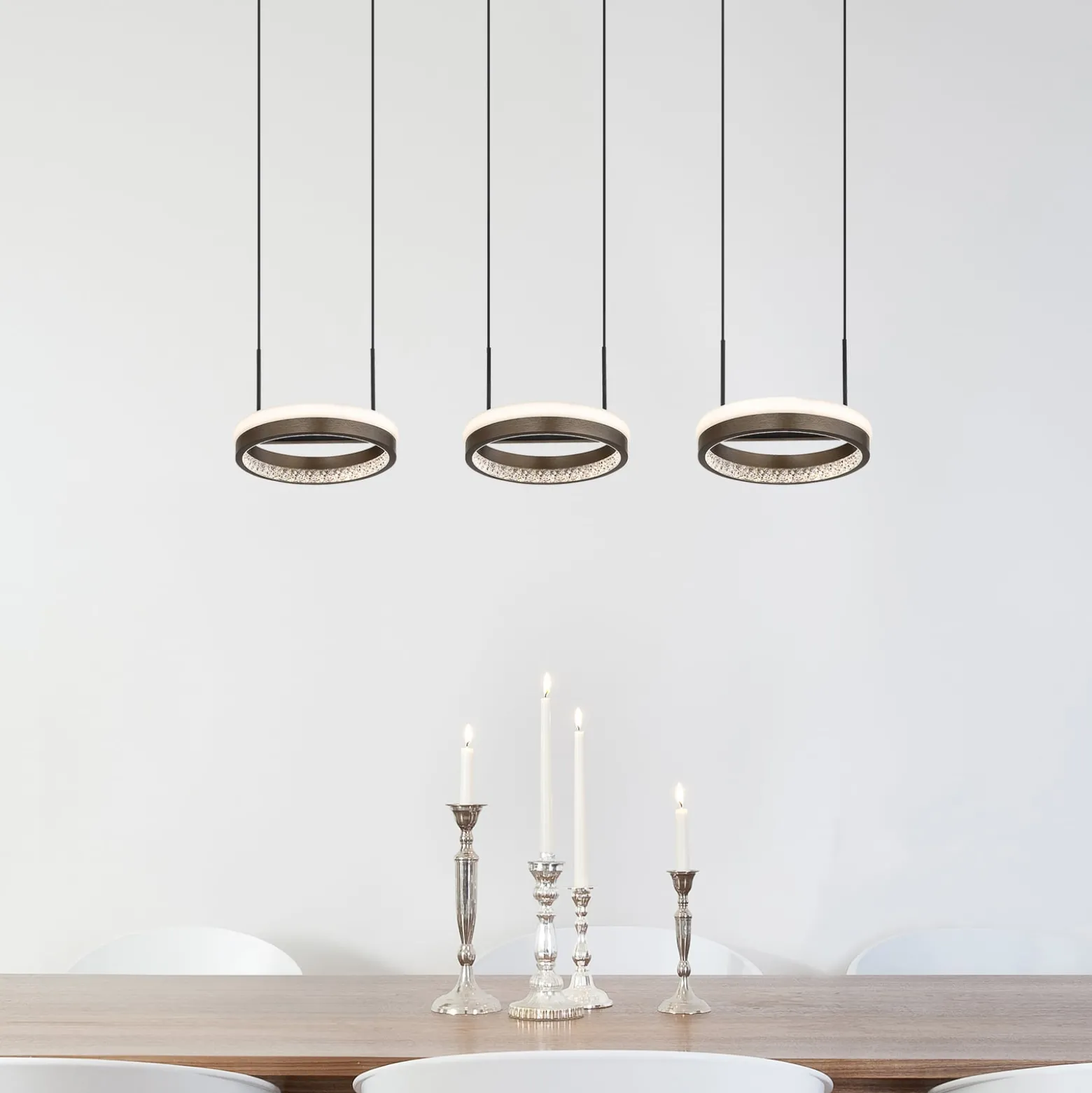 LED-Hängelampe Della, Länge 82 cm, dunkelgrau, Metall, 3-flg