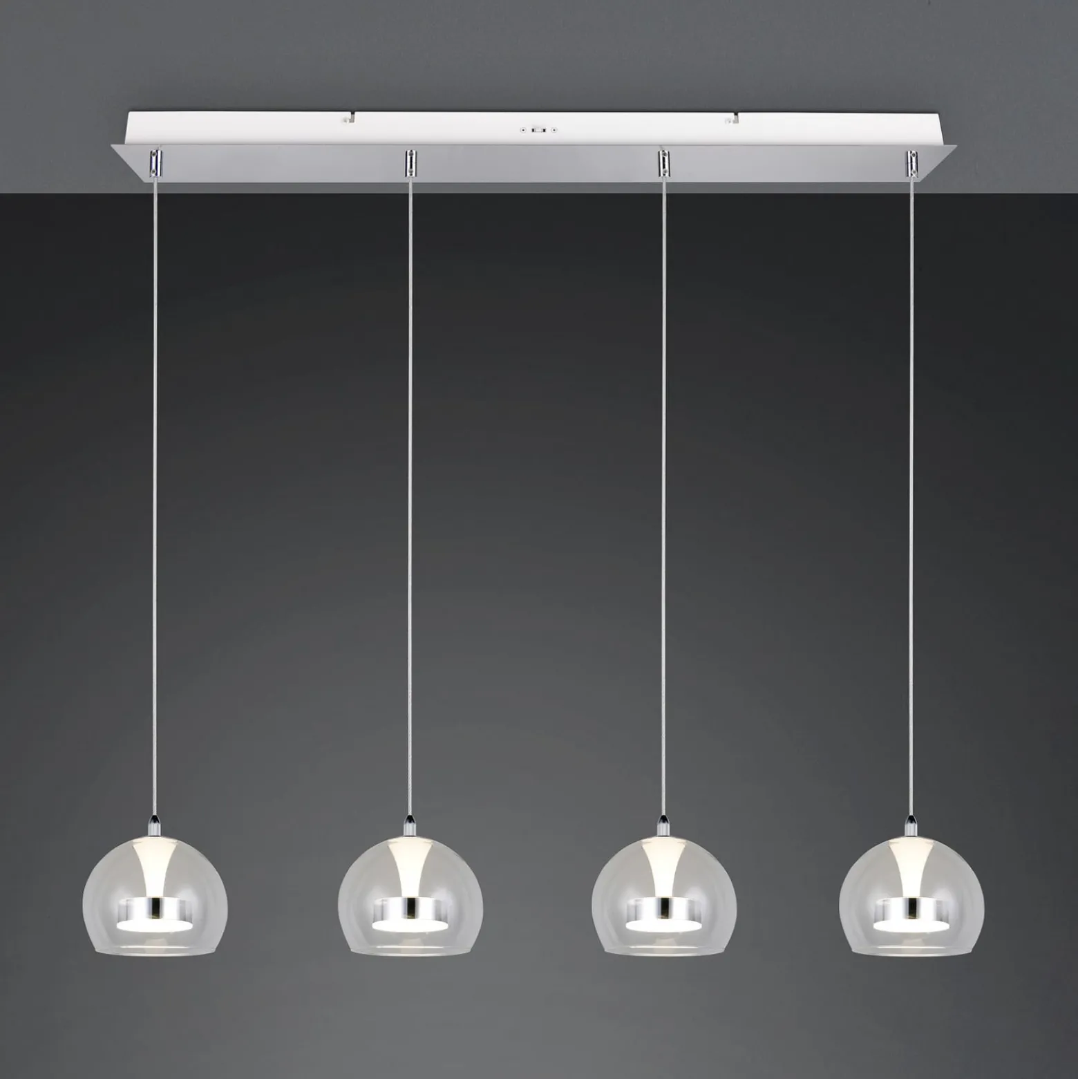 LED-Hängelampe Flynt, Länge 97 cm chromfarben Metall 4-flg.