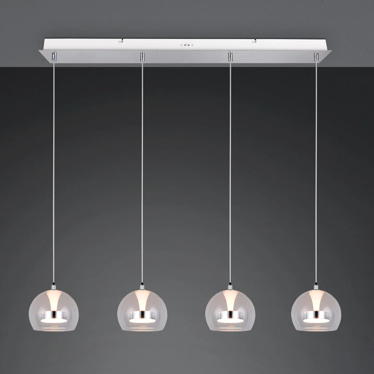 LED-Hängelampe Flynt, Länge 97 cm chromfarben Metall 4-flg.