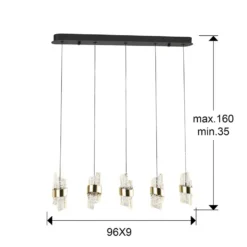 LED-Hängelampe Iliada, Länge 96 cm schwarz/goldfarben Metall