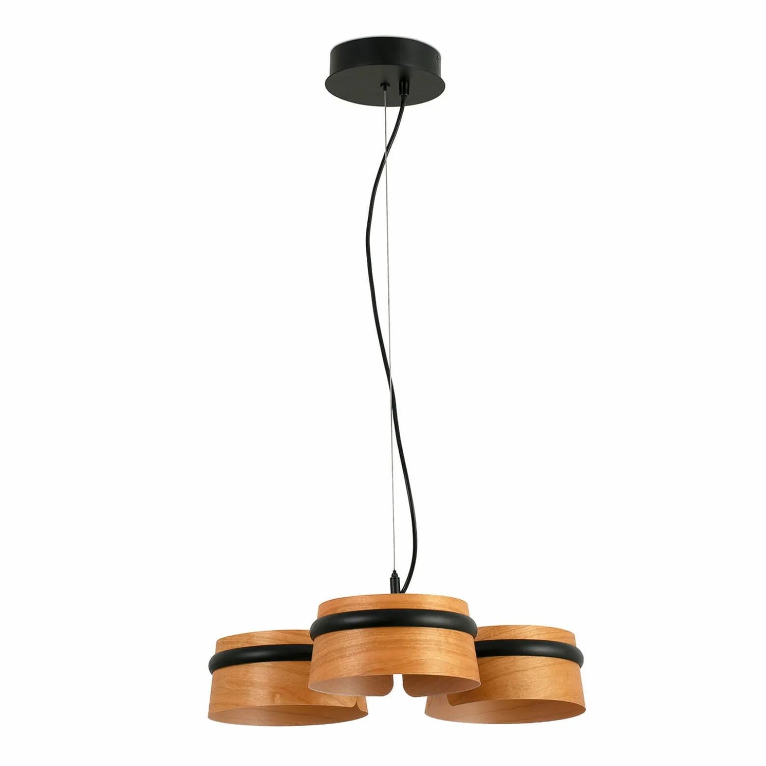 LED-Hängelampe Loop, kirschbaum/schwarz, Holz, Länge 52 cm