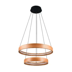 LED-Hängelampe Lynwood, Ø 60 cm, holzfarben, Holz, 2-flg.