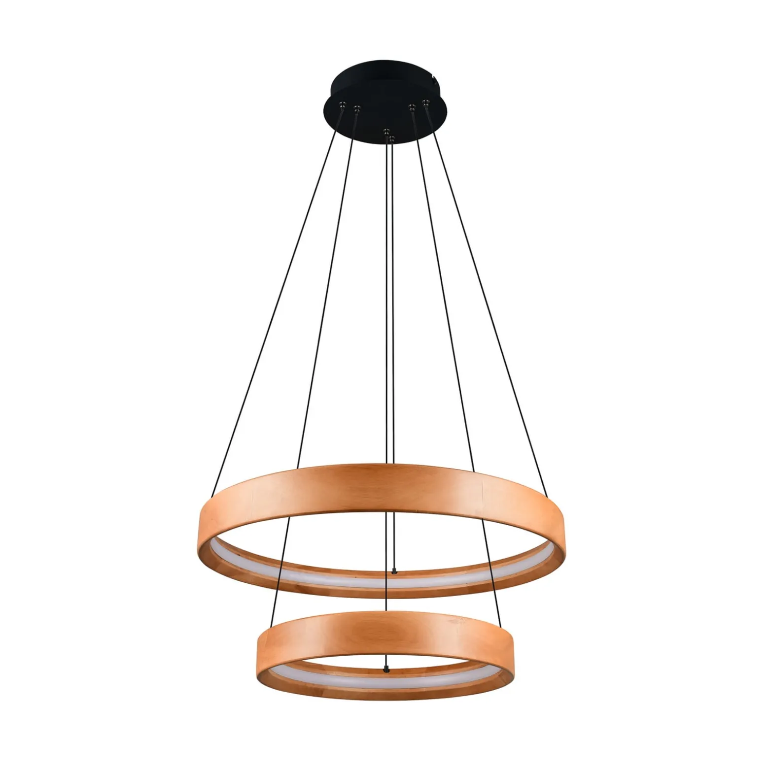 LED-Hängelampe Lynwood, Ø 60 cm, holzfarben, Holz, 2-flg.