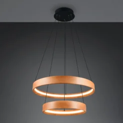 LED-Hängelampe Lynwood, Ø 60 cm, holzfarben, Holz, 2-flg.