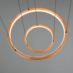 LED-Hängelampe Lynwood, Ø 60 cm, holzfarben, Holz, 2-flg.
