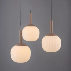 LED-Hängelampe Nami, 3fl. rund, sand, weiß, Glas, Eisen