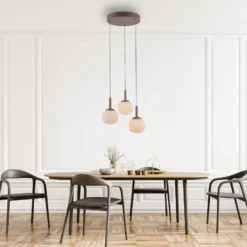 LED-Hängelampe Nami, 3fl. rund, sand, weiß, Glas, Eisen