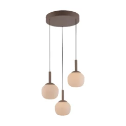 LED-Hängelampe Nami, 3fl. rund, sand, weiß, Glas, Eisen