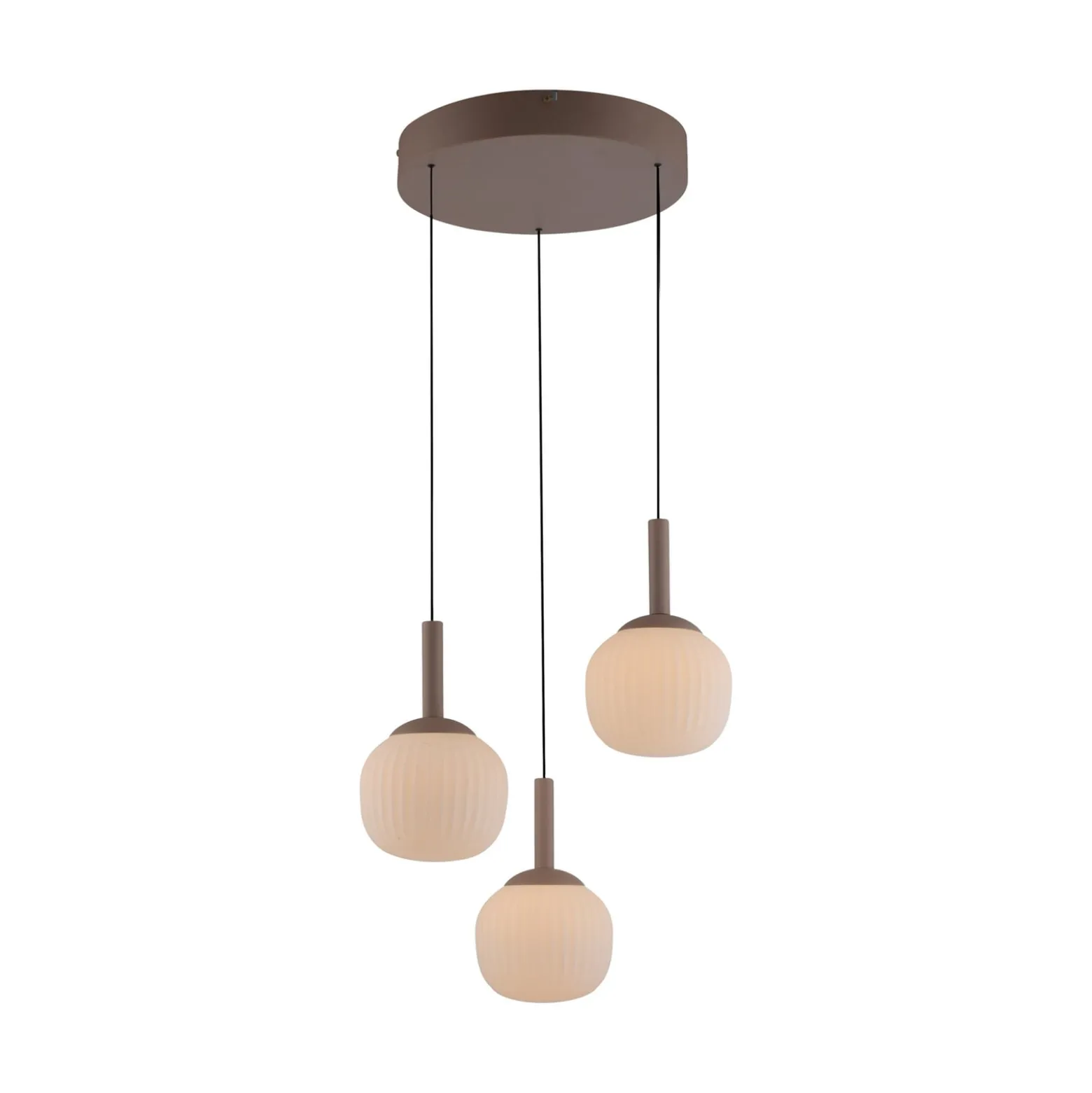 LED-Hängelampe Nami, 3fl. rund, sand, weiß, Glas, Eisen