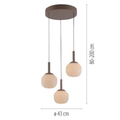 LED-Hängelampe Nami, 3fl. rund, sand, weiß, Glas, Eisen