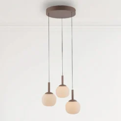 LED-Hängelampe Nami, 3fl. rund, sand, weiß, Glas, Eisen