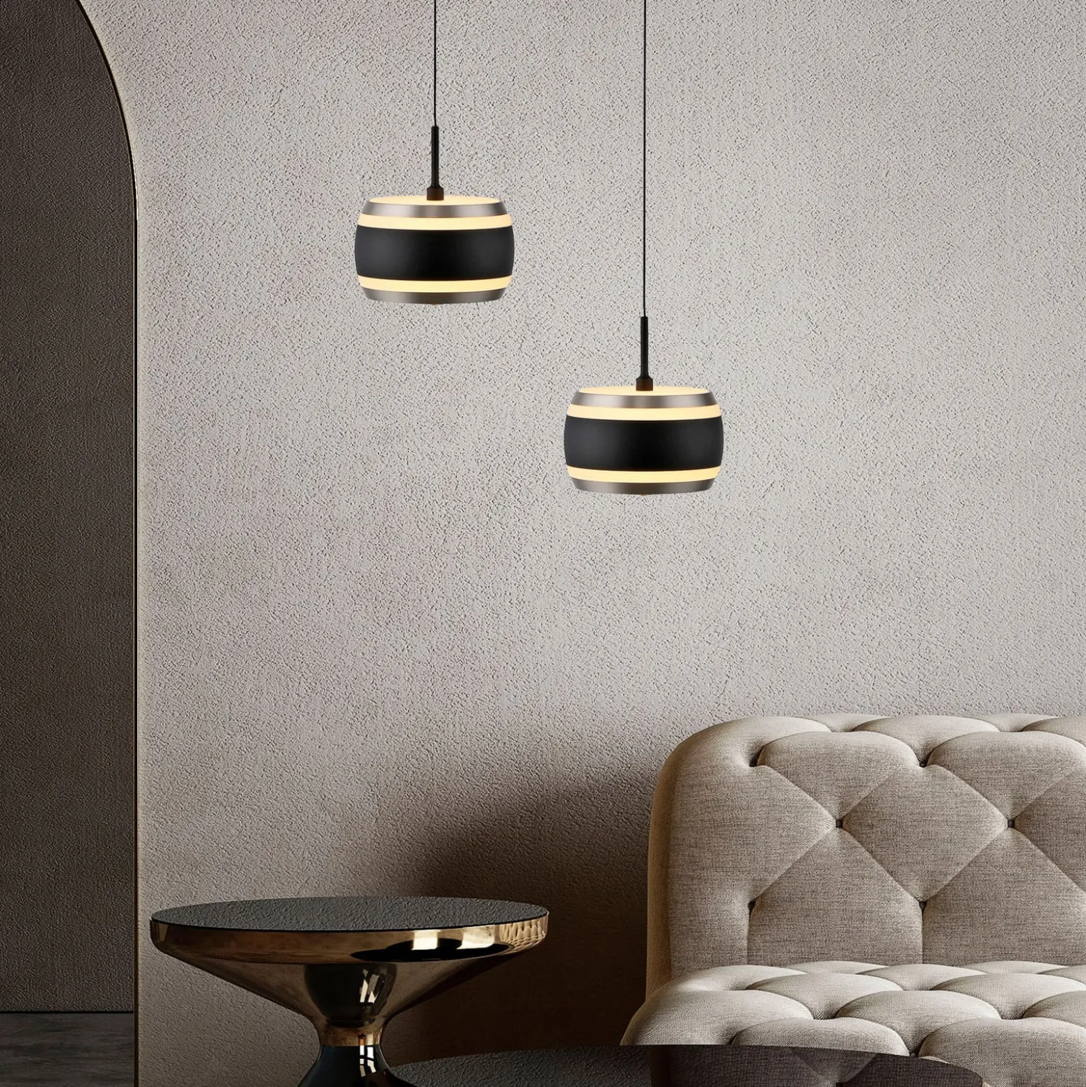 LED-Hängelampe PURE Falling Rings, schwarz, Ø 13 cm, CCT