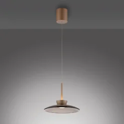 LED-Hängelampe PURE Moon, bronce, Amberglas (dunkel), Ø32cm