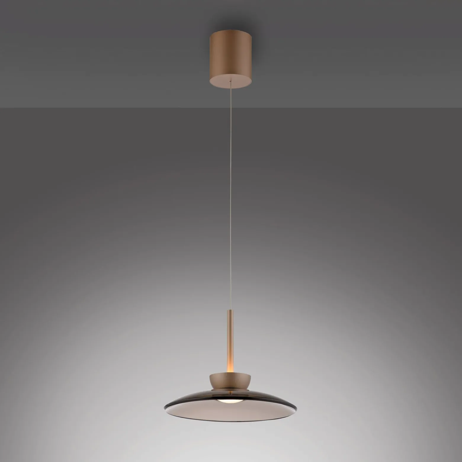LED-Hängelampe PURE Moon, bronce, Amberglas (dunkel), Ø32cm