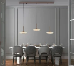 LED-Hängelampe PURE Vitrum, braun/opal Glas/Aluminium 3-flg.