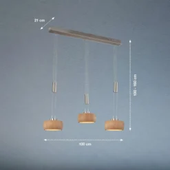 LED-Hängelampe Shine-Wood, Eiche/nickel, Länge 100 cm 3-flg.
