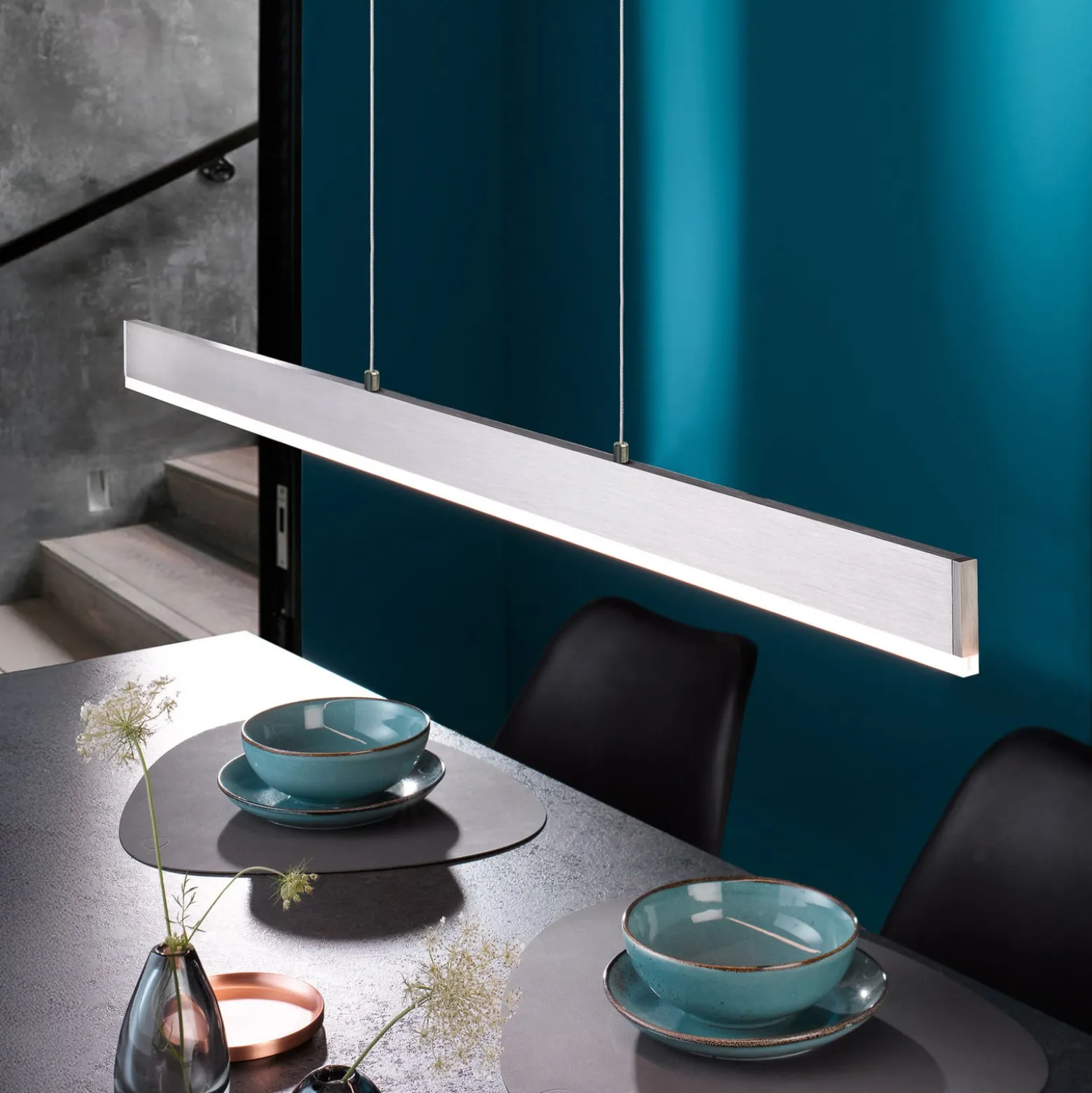 LED-Hängelampe Silvano, nickel, Länge 115 cm, CCT, Touchdim