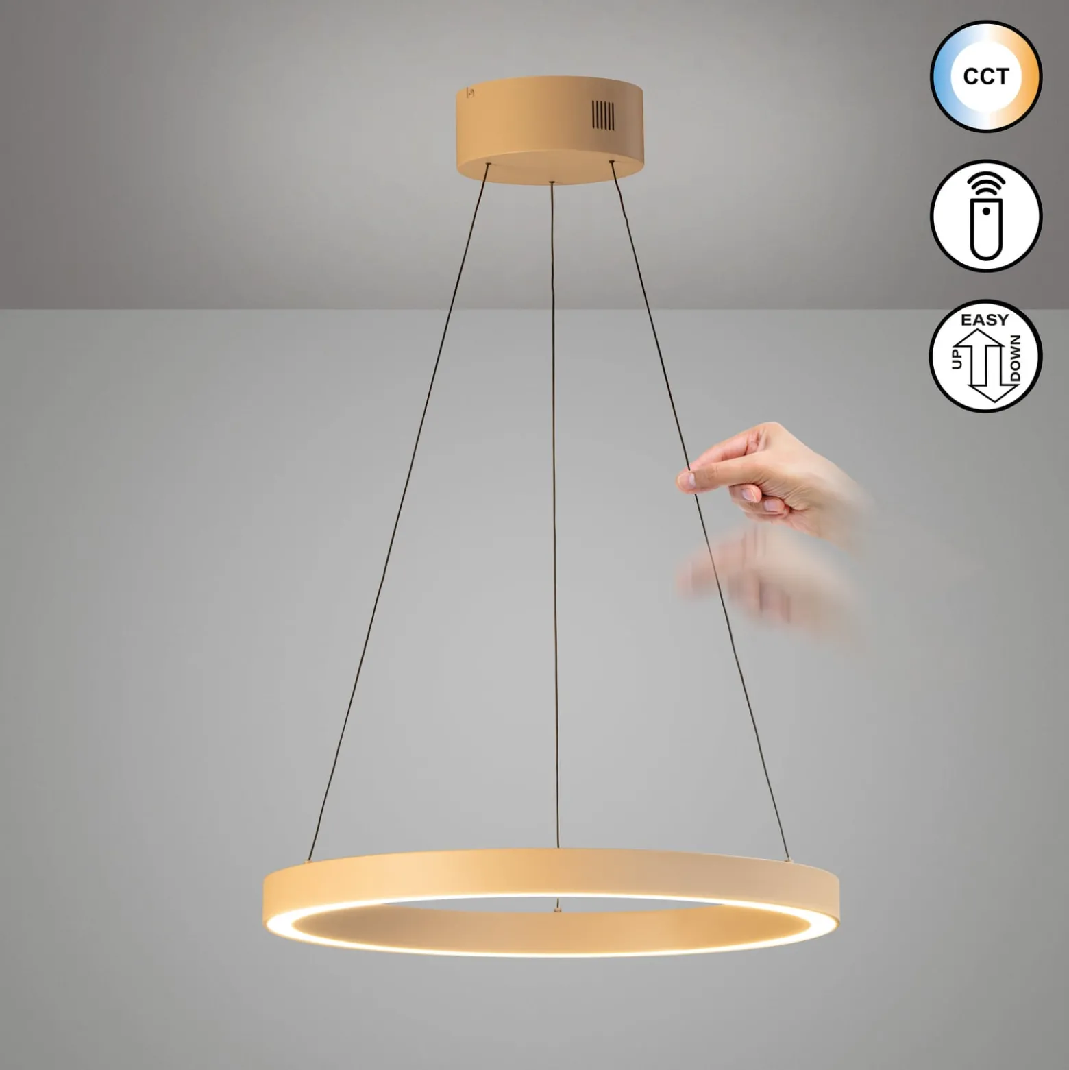 LED-Hängelampe Silvio, Ø 60 cm, sandfarben, Metall, CCT