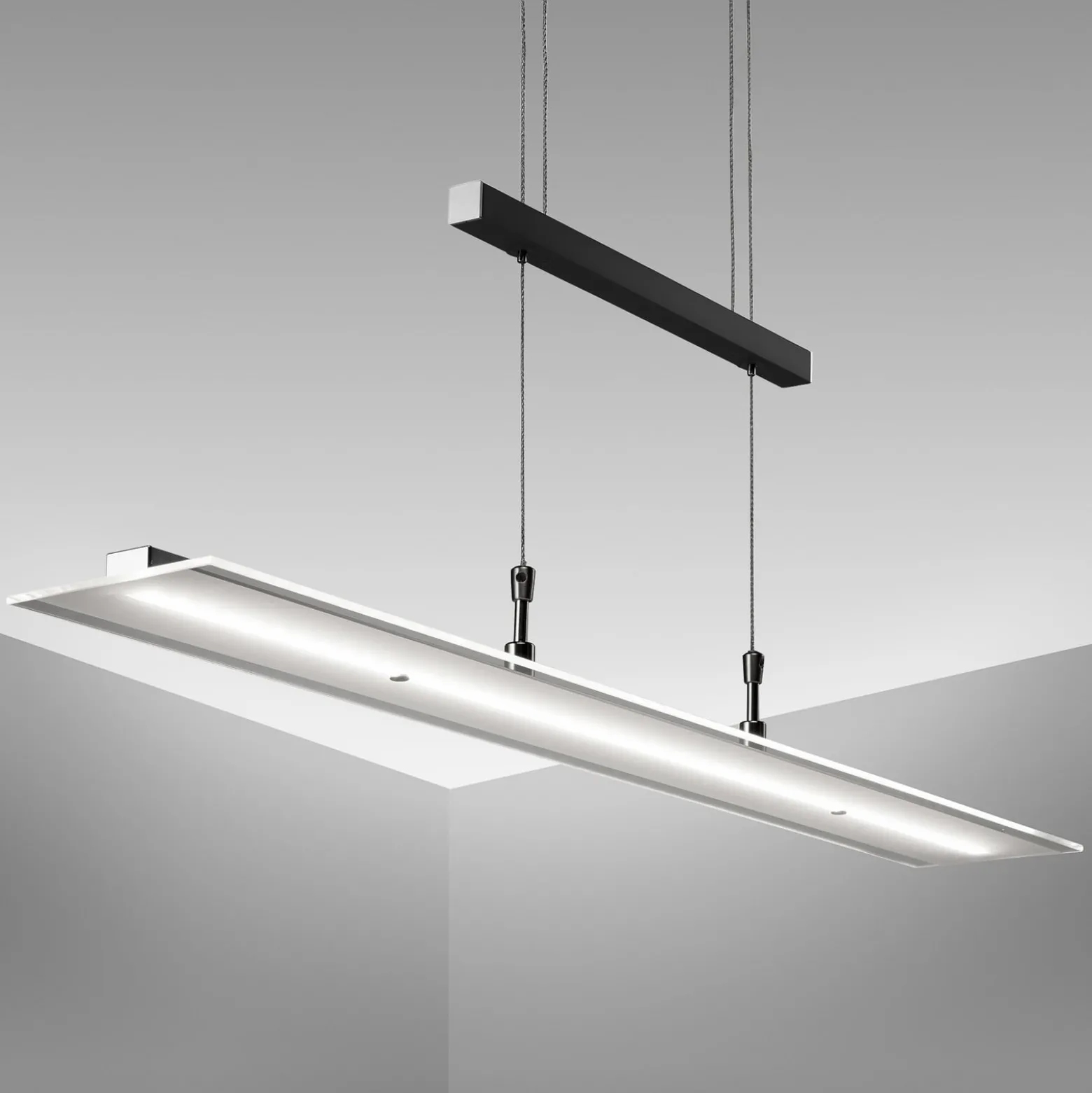 LED-Hängelampe Tick schwarz, Glas, dimmbar, höhenverstellbar