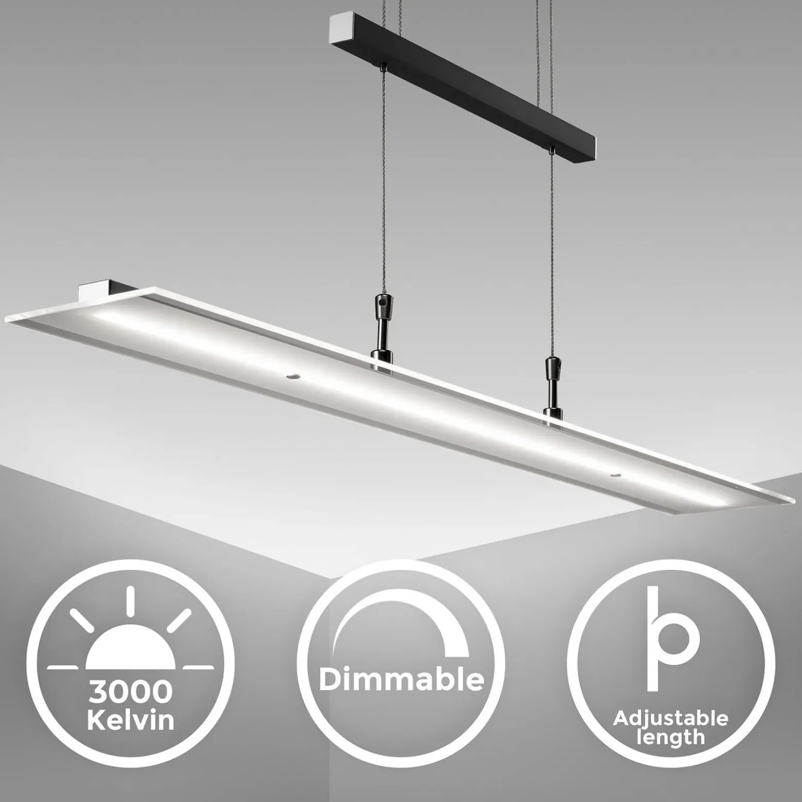 LED-Hängelampe Tick schwarz, Glas, dimmbar, höhenverstellbar