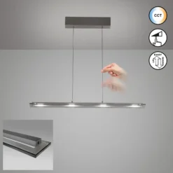 LED-Hängelampe Torvi, sandgrau/rauchgrau, 88 cm Metall/Glas