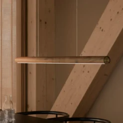 LED-Hängeleuchte Akeno, Holz, Metall, dimmbar, 3.000 K