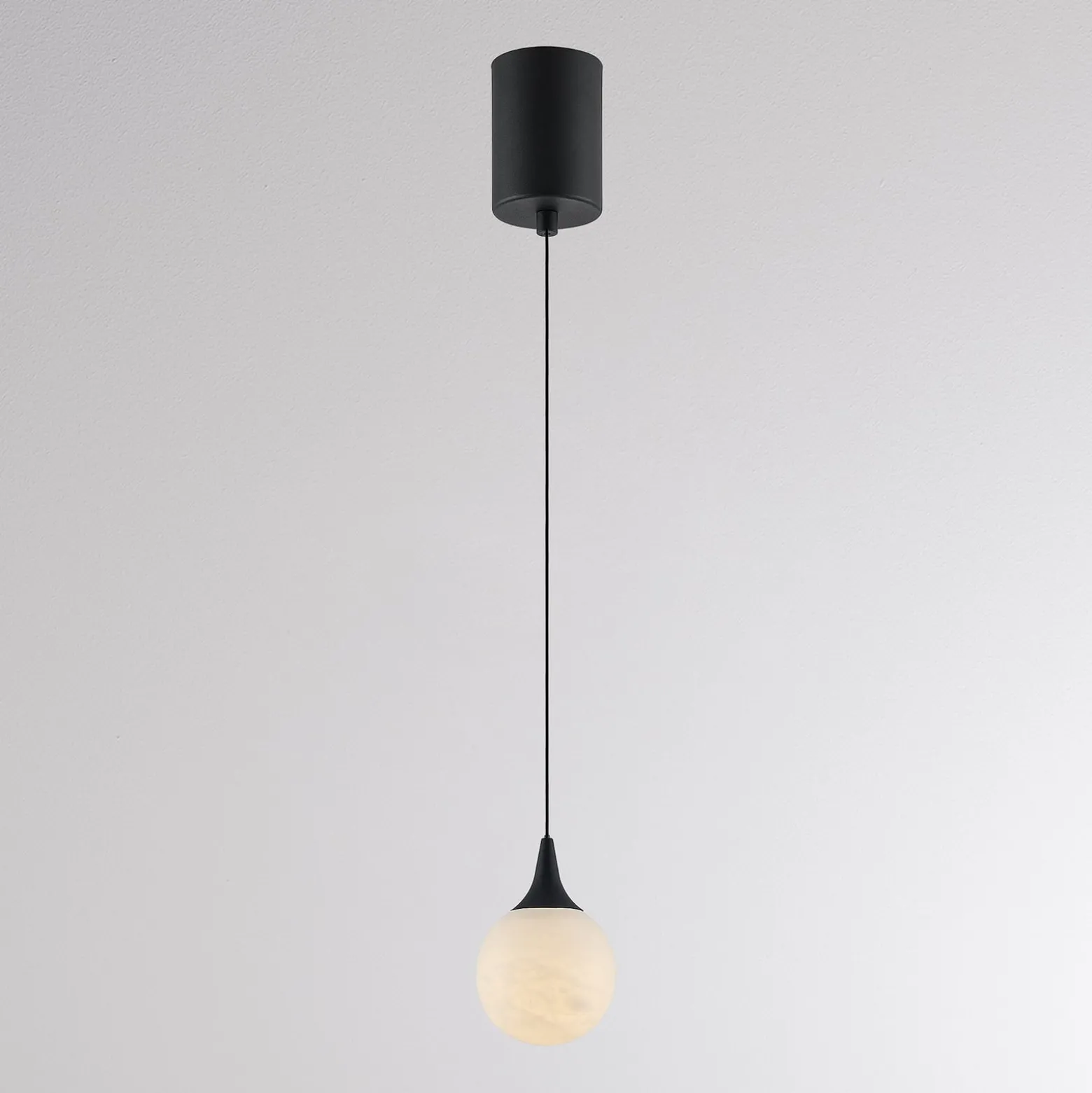 LED-Hängeleuchte ARE, schwarz, Alabaster, Ø 10 cm, CCT, DALI
