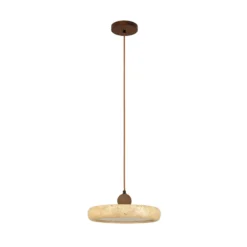 LED-Hängeleuchte 25419, beige, Ø 30 cm, Stein/Holz