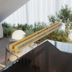 LED-Hängeleuchte Chile S, eiche/granit, Länge 116 cm