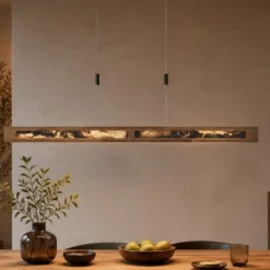 LED-Hängeleuchte Chile XS, eiche/buntschiefer, Länge 89 cm