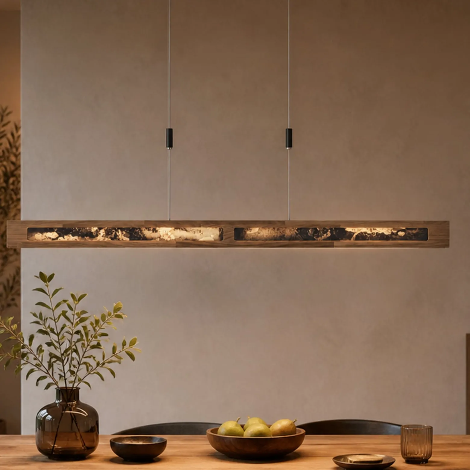 LED-Hängeleuchte Chile XS, eiche/buntschiefer, Länge 89 cm