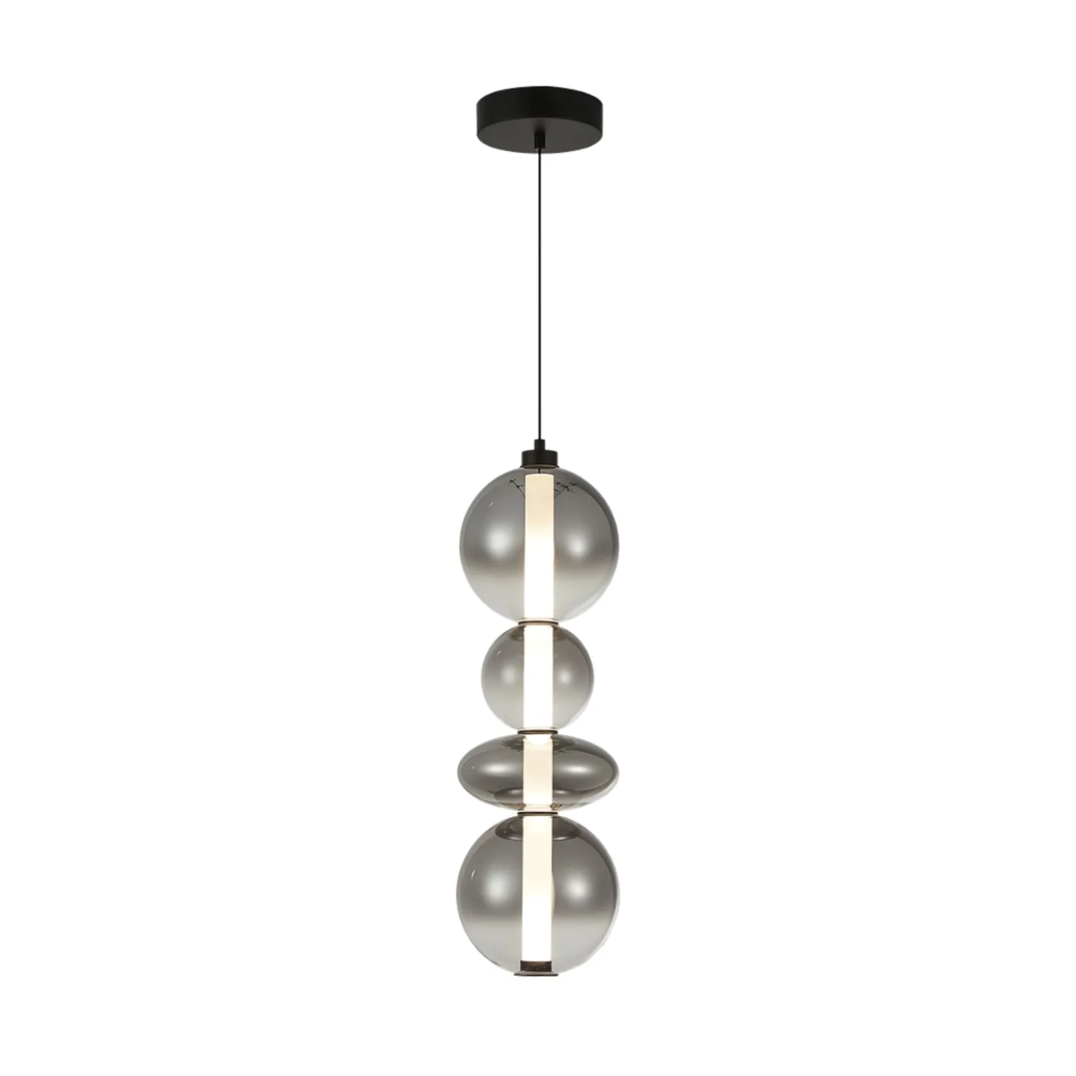 LED-Hängeleuchte Daphne, Glas grau-transparent, Höhe 62 cm