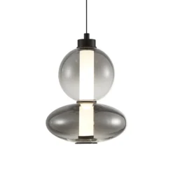 LED-Hängeleuchte Daphne, Glas grau-transparent, Höhe 28 cm
