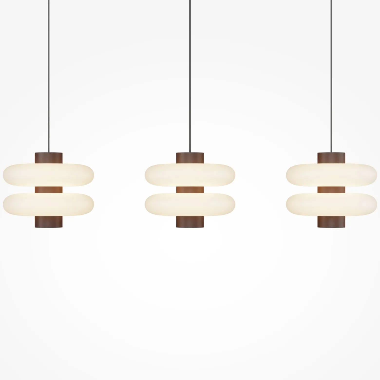 LED-Hängeleuchte Nuvem, braun, Opalglas, Länge 66 cm, 3-flg.